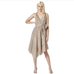 Joie Golden Pharrah Luxe Silk Midi handkerchief Dress Faux Wrap Animal Pr